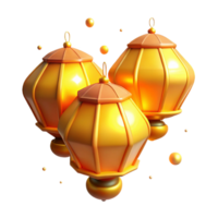 Golden Lanterns 3D Render of Illuminated Festive Lights png