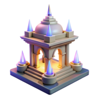 3D Render of a Mystical Temple with Glowing Conical Flames png