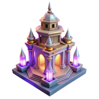 Fantasy Castle 3D Model Illuminated Architecture with Towers and Pillars png
