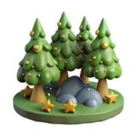 3D Render of Festive Cartoon Trees and Stars png