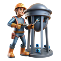 Worker Repairing a Spherical Structure with Rotating Components png