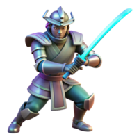3D Render of a Samurai Warrior with Glowing Sword png