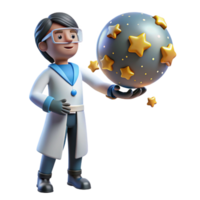 Scientist Holding Celestial Sphere with Stars png