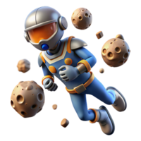 3D Render of Astronaut in Space with Asteroids png