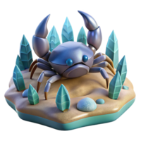Digital Render of a Crab on a Sandy Island with Crystals png