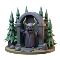 Digital Render of a Demonic Figure in a Forest Shrine png