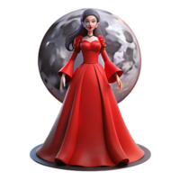 digital render do uma mulher dentro uma vermelho vestido debaixo uma cheio lua png