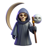 Digital Render of Grim Reaper with Scythe and Skull png