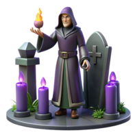 Mysterious hooded figure with burning torch in graveyard scene png
