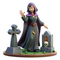 Digital Render of a Stylized Witch in a Graveyard png