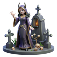 Digital Render of a Fantasy Witch Near a Tombstone png