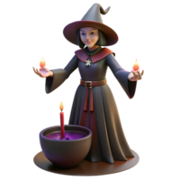 Digital Render of a Witch Casting a Spell with Flames and a Cauldron png