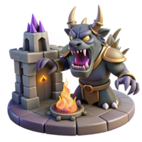 Fantasy Monster by a Burning Brazier in Stone Structure png