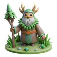 3D Render of a Cute Fantasy Forest Druid with Staff png