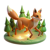 3D Render of a Fox Running Through a Forest at Night png