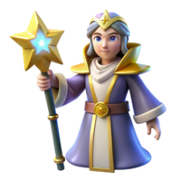3D Render of a Fantasy Wizard with Star Scepter png