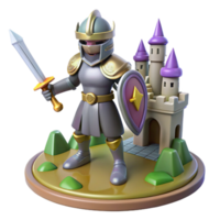 3D Render of a Knight with Sword and Shield near a Castle png