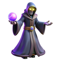 3D Render of a Sorcerer with Glowing Orb png