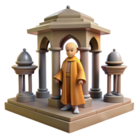 3D Render of a Young Monk in an Ancient Structure png