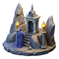 3D Render of a Figure Praying at an Ancient Stone Shrine png