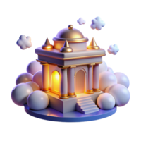 Digital Render of Illuminated Temple on Clouds png