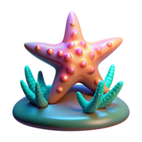 Digital Render of a Starfish with Seaweed on an Ocean Floor png