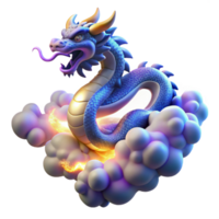 Digital Render of a Blue Dragon Emerging from Clouds with Fire png