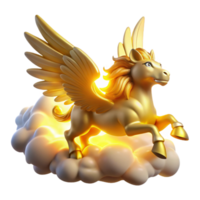 Golden Pegasus Soaring on Clouds 3D Render of Mythical Creature png