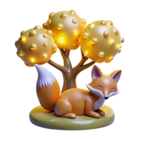 3D Render of a Fox Resting Under a Luminous Tree png