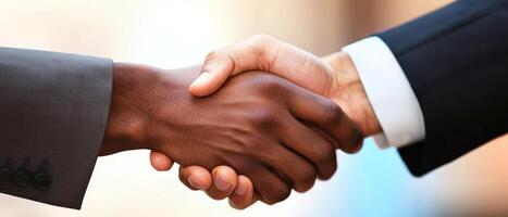 Close up of hands shaking, symbolizing partnership and commitment to ethical business practices photo