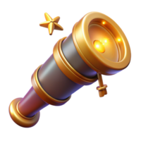Golden Spyglass 3D Render Celestial Exploration, Adventure Game Asset, Shiny Telescope, Vintage Nautical, Game Design Element, 3D Model, Fantasy Item, Bright Glowing Lens, Star Icon, Treasure Hunt png