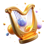 Golden Harp with Abstract Spheres 3D Render of a Musical Instrument png
