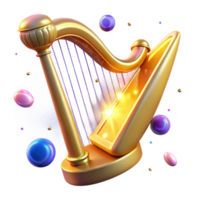 Golden Harp 3D Render of a Musical Instrument with Abstract Background png