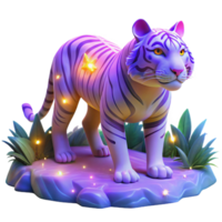 Enchanted White Tiger 3D Render of a Magical Creature in a Luminous Night Setting png