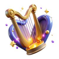 Golden Harp in Magical Setting 3D Render of Musical Instrument with Abstract Shapes and Stars png