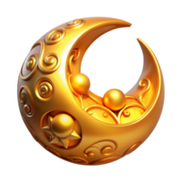 Golden Crescent Moon with Celestial Design 3D Render png