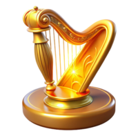 Golden Harp A 3D Render of an Ornate Stringed Instrument png