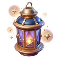 Enchanted Golden Lantern with Sparkling Stars A Magical 3D Render png