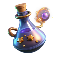 Celestial Potion A Mystical 3D Render of a Glowing Bottle png