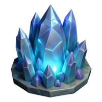 Luminous Blue Crystal Cluster on Stone Base 3D Render png