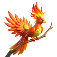 Fiery Avian on Branch 3D Render of Mythical Bird png