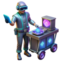 Futuristic Technician with Mobile Device and Virtual Reality Headset Processes a Glowing Orb png