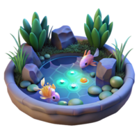Enchanted Pond 3D Render of Serene Aquatic Scene with Glowing Lights png