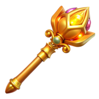 Golden Scepter with Gemstone Inlay A 3D Render of a Magical Staff png