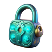 Futuristic Padlock Glowing Teal Security Device with Intricate Design png