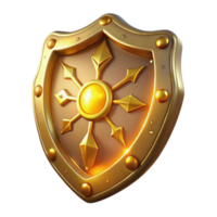Golden Shield with Sunburst Design 3D Render of Protective Emblem png
