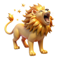 Golden Lion Roaring with Stars 3D Render png