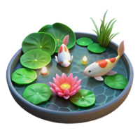 Serene Koi Pond with Lotus Flower 3D Render of Tranquil Aquatic Scene png