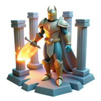 Flaming Sword Knight 3D Render of Fantasy Warrior in Ancient Ruins png