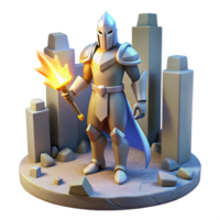 3D Render of a Knight with Flaming Torch in Urban Setting png